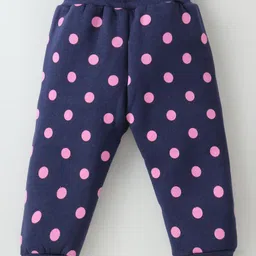Smarty Girls Fleece Woven Full Sleeves Night Suit with Text & Polka Dot Print - Pink & Navy Blue image 5