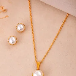 VOJ Woman Gold-Plated Pearl Beaded Jewellery Set-image-13