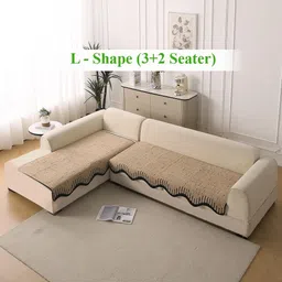 HOKIPO Brown 2 Pieces Self Design Plush L Shape 5 Seater Sofa Cover Seat Mats-picture-31