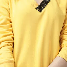 KASSUALLY Yellow Cotton Embellished Sweatshirt image 5