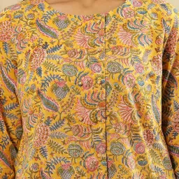 folksong W Honey Yellow Cotton Floral Print Top image 5