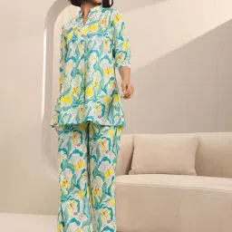 Libas Green Straight Fit Floral Print Night Suit-image-86