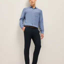 The Bear House Blue Polyester Slim Fit Solid Formal Trousers image 5