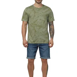 celio celio* Khaki Regular Fit Printed Cotton Crew T-Shirt image 5