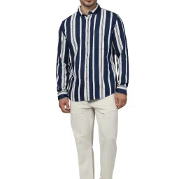 celio celio* Dark Blue Regular Fit Striped Cotton Shirt image 5