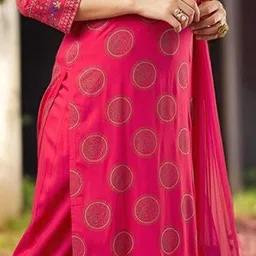 QUEENSFAB Women Ethnic Motifs Printed Regular Thread Work Kurta with Trousers & With Dupatta image 3