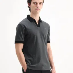 Rare Rabbit Grey Cotton Regular Fit Solid Polo T-Shirt image 3