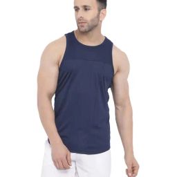 Chkokko Navy Cotton Regular Fit Sports T-Shirt-picture-5