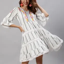 Ishin White Embroidered A-Line Dress-picture-11