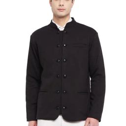 Hypernation Black Full Sleeves Mandarin Collar Blazer-picture-16