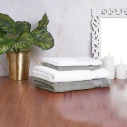 Spaces Solid White & Grey Cotton Towel Combo - Set of 4-picture-42