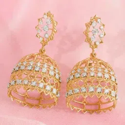 Mia by Tanishq Majestic Lippan Gold & Diamond Jhumki Earrings-picture-23