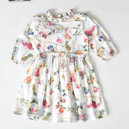 Bella Moda Girls Multicolor Cotton Three Fourth Sleeves Fruit Printed Dress-picture-19