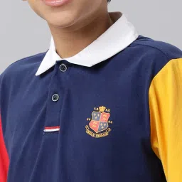 Indian Terrain Kids Blue & Yellow Cotton Printed Full Sleeves Polo T-Shirt image 5