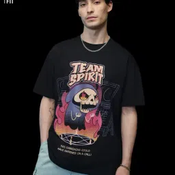 The Souled Store Black Cotton Loose Fit Printed T-Shirt-picture-36