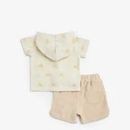 HOP Baby by Westside Beige Printed Cotton-Blend Hoodie with Shorts Set image 2