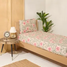 Westside Home Beige Printed Single Bed Fitted Sheet and Pillowcase Set-picture-46