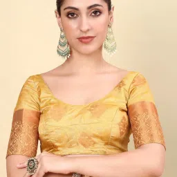 Soch Womens Mustard Geometric Woven Design Brocade Weave Art Silk Saree image 5