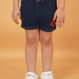 Creative Kid's Girls Dark Blue Denim Floral Shorts-image-73