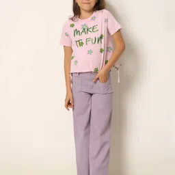 VERO MODA GIRL Lilac Cotton Floral Print T-Shirt image 5