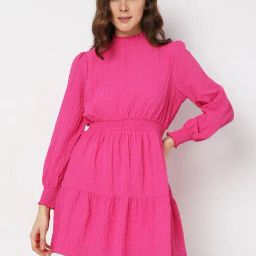 Vero Moda Pink Self Design Fit & Flare Dress-picture-37