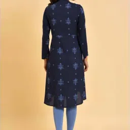 W Navy Printed A Line Kurti image 2