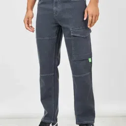 Styli Grey Relaxed Fit Lightly Washed Cargo Jeans-image-1