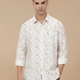 Linen Club White Linen Slim fit Print casual shirts-picture-14