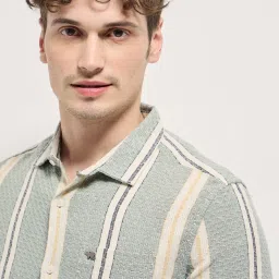 The Bear House Multi Cotton Blend Slim Fit Stripes Casual Shirt image 5