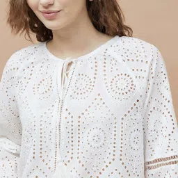 Colour Me By Melange White Cotton Regular Fit Embroidered Top image 5