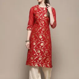 Biba Red Floral Print Straight Kurta image 5