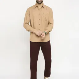 Basics Khaki Cotton Slim Fit Texture Shirt image 5