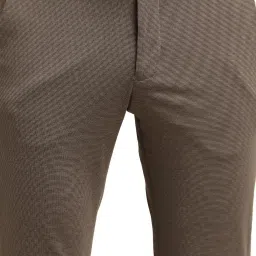 Turtle Brown Knitted Ultra Slim Fit Dobby Trousers image 5