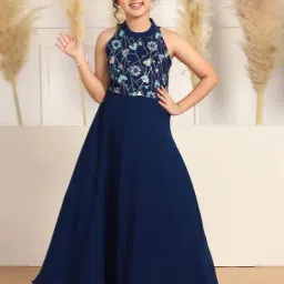 Fashion Dream Kids Blue Embroidered Fit & Flare Dress-image-12