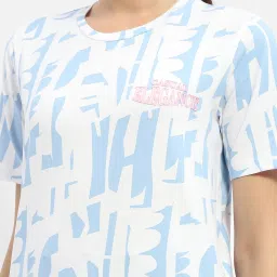 MADAME Blue & White Cotton Graphic Print T-Shirt image 5
