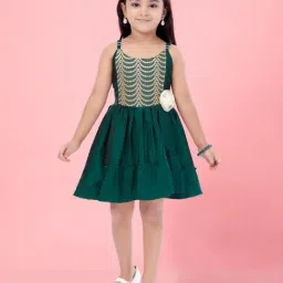 Aarika Kids Girl's Dark Green Color Party Wear Frock-picture-22