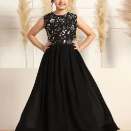 Fashion Dream Kids Black Embroidered Fit & Flare Dress-image-81