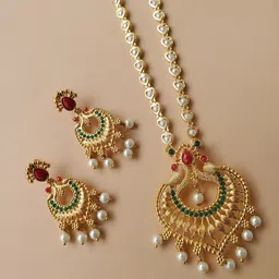 Anouk Gold-Plated Cubic Zirconia-Studded & Beaded Jewellery Set image 2
