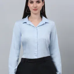 Cantabil Sky Blue Cotton Regular Fit Shirt-image-11