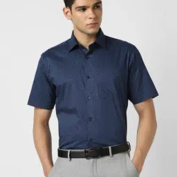 Van Heusen Navy Cotton Regular Fit Printed Shirt-picture-36