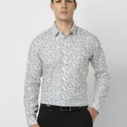 Van Heusen White Cotton Slim Fit Printed Shirt-image-39