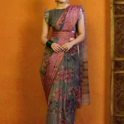 Saree Mall Grey Printed Sarees With Unstitched Blouse-picture-12