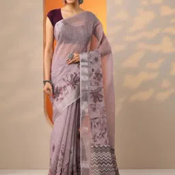 Libas Mauve Regular Fit Floral Print Saree With Unstitched Blouse image 1