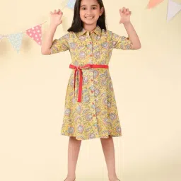 Fabindia Girls Yellow Cotton Floral Dress-picture-19