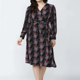 Van Heusen Black Printed A-Line Dress-image-33