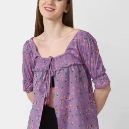 Forever 21 Cotton Purple Floral Print Top-image-2