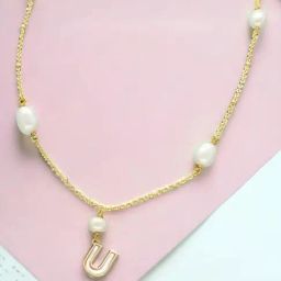 Sri Jagdamba Pearls Fancy U Alphabetic Pearl Chain Pendant for Women-picture-7