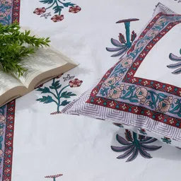 Rajasthan Decor White & Purple Floral Cotton 144 TC Single Bedsheet Set-1.50 m x 2.25 m-image-5