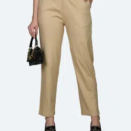 Zink London Beige Regular Fit High Rise Trousers-image-40
