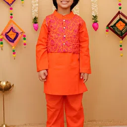 JUNITOS Boys Regular Pure Cotton Kurta with Pyjamas-picture-23